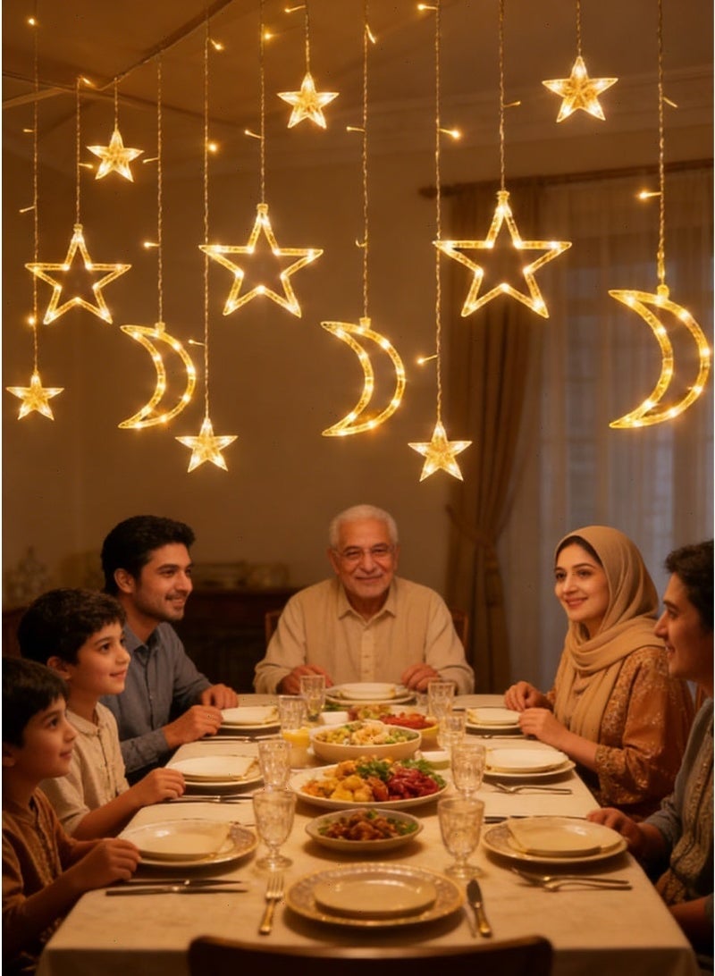 Ramadan Lights, LED Star Fairy Curtain Lights, 8 Mode Battery Powered Moons & Stars Night Light USB Powered LED Curtain Light with USB Battery Box for Home Ramadan Decoration - Image 5